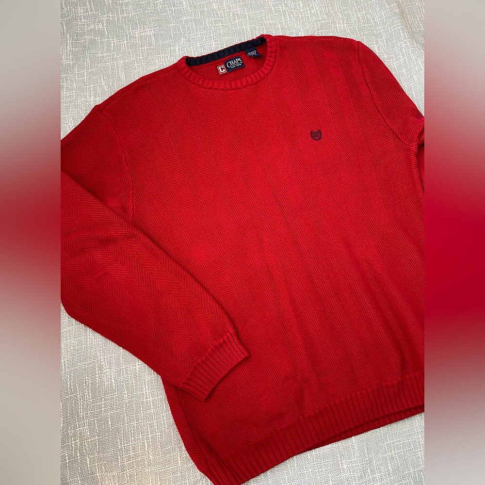 CHAPS Red Chevron Knit Cotton Sweater Size L